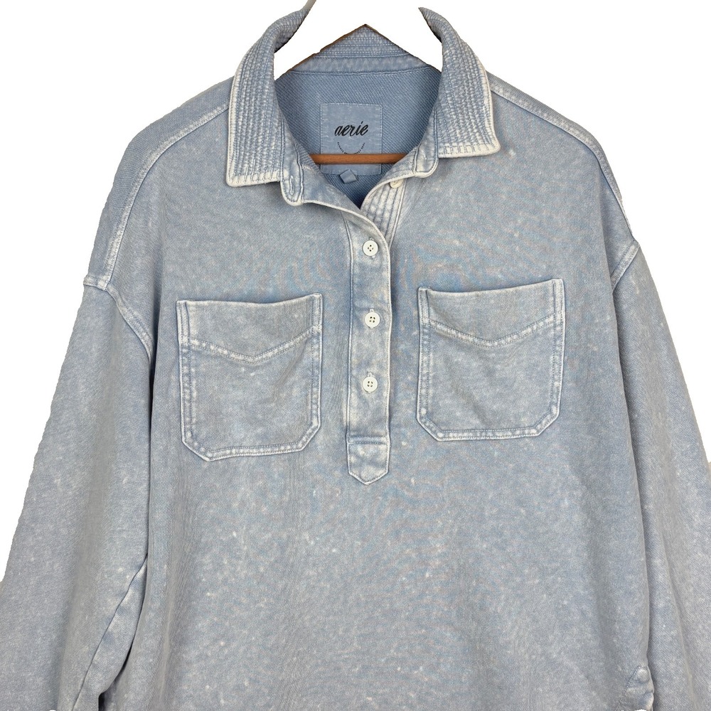 Aerie Women Oversized Henley Sweatshirt Shacket Shirt Jacket XS Grunge Slouchy - Picture 2 of 11